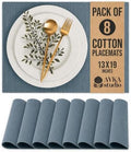 100% Cotton Ribbed Placemats - Set of 8-13 x 19 Inches - Grey