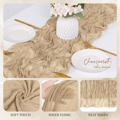 12 Pack Beige Cheesecloth Table Runner 17x108 Inch Semi Sheer Boho