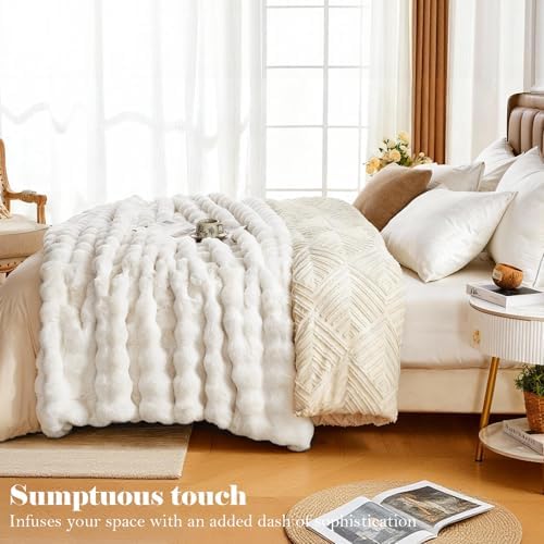 Faux Fur King Blanket for Couch, 1000 GSM Cozy Fuzzy Fluffy Soft Plush
