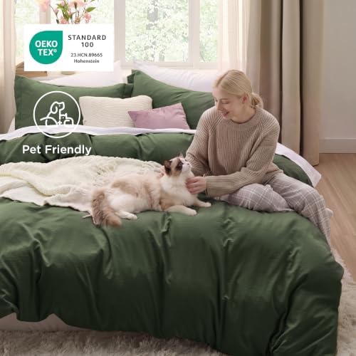 Bedsure Prewashed Cal King Duvet Cover, Cotton-Like Set, Olive Green