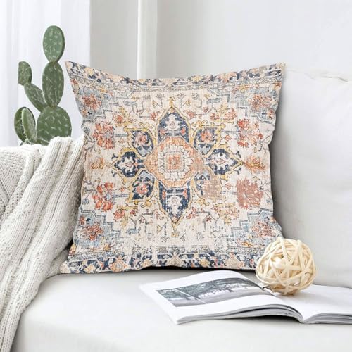 Cream Blue Orange Teal Vintage Bohemian Pillow Covers 22x22 In Mustard