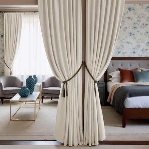 NICETOWN Ivory White Velvet Curtains 108'' Length 2 Panels, Living