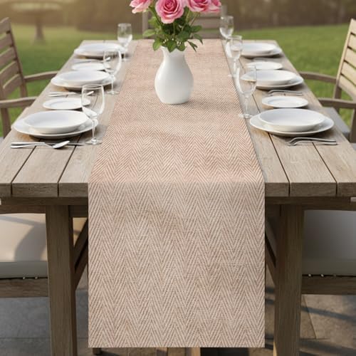 Beige Burlap Texture Table Runner 108 Inches, Farmhouse Nature Linen
