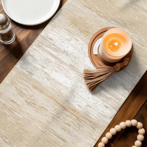 Beige Planks Table Runner, Farmhouse Vertical Wood Grain Washable