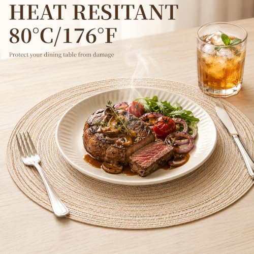 TaroKitc 15 in Round Placemats Set of 8, Washable Woven Placemats Heat