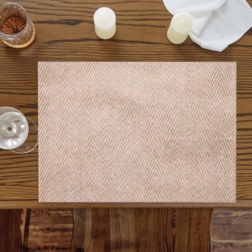 Beige Burlap Texture Placemats Set of 8, Cotton Linen Fabric Place