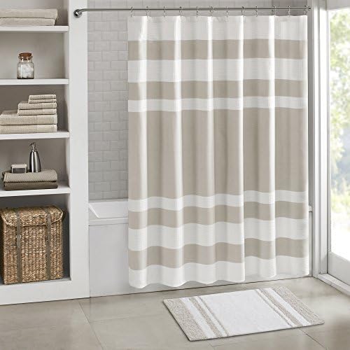 Madison Park 72"x72" Waffle Weave Taupe Shower Curtain, 20"x30" Taupe