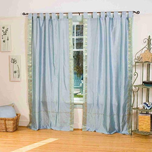 Gray Tab Top Sheer Sari Curtain / Drape / Panel - 43W x 96L - Pair