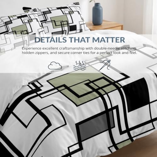 Sage Green Black Gray California King Duvet Cover Set, Abstract