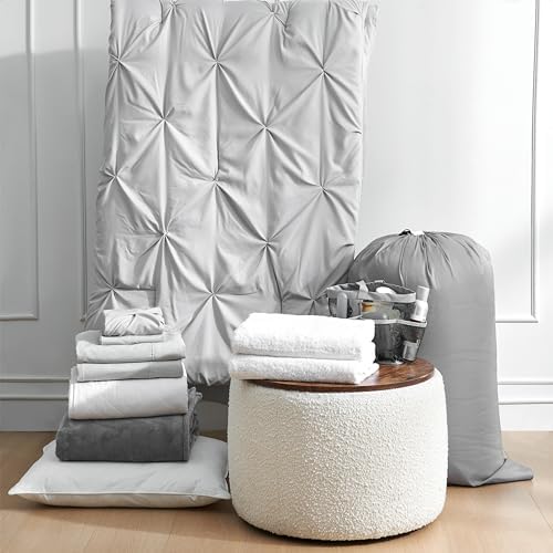 College Freshman Dorm Pack - Twin XL Bedding Bundle - Pin Tuck Glacier
