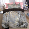 Light Gray Duvet Cover King Size Set - Soft Bedding with Birch Forest