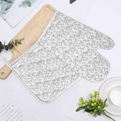 Quilted Cotton Terry Cloth Oven Mitt, Pot Holder Gray Floral Vine