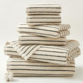 Black Striped Bath Towels Set Cotton for Bathroom Shower Decor 6 PCS