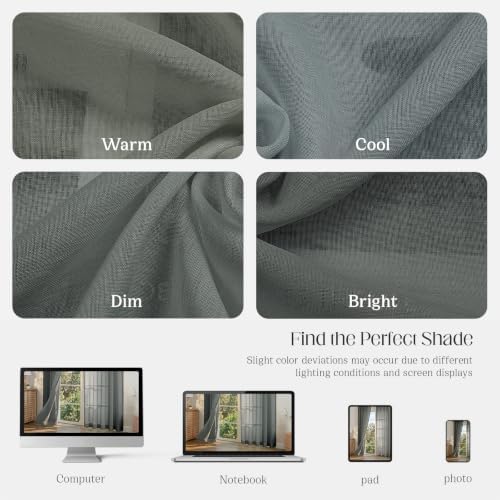 CUCRAF Grey Sheer Curtains 63 Inches Long 2 Panels Set, Semi Sheer Rod