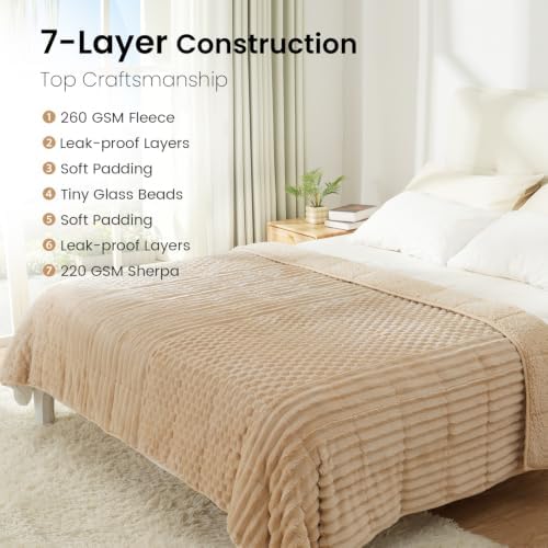 Drewin Weighted Blanket Queen Size for Adults 15lbs,Light Khaki,48" x