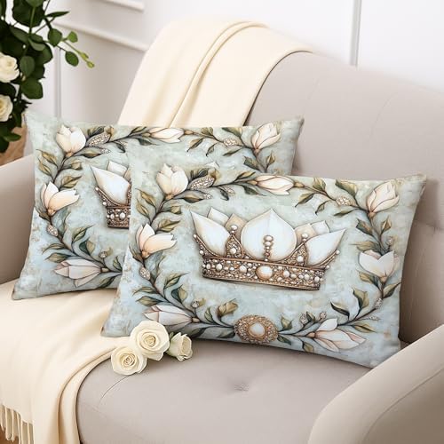 Magnolia Floral Crown Throw Pillow Covers Set of 2, Cream and Gold