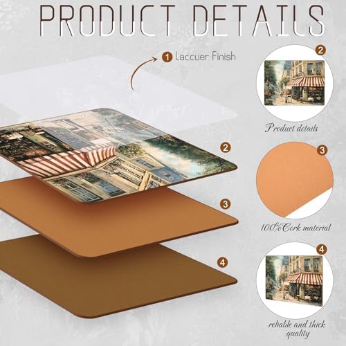Cork Placemats with Coasters - 12 x 16 Inch Wine Cork Backing Table