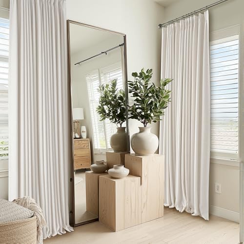 RYB HOME 100% Blackout Cream White Pinch Pleated Linen Curtains for