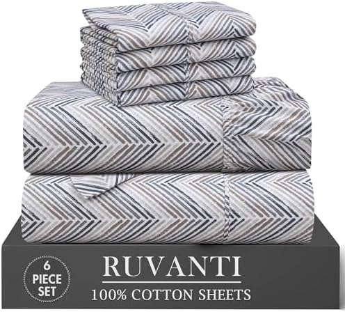RUVANTI 100% Cotton Queen Sheets, Percale Queen Sheet Set, Inverted