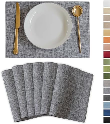 Demetex Cloth Placemats Set of 6 Table Mats Gray Linen Place Mats for