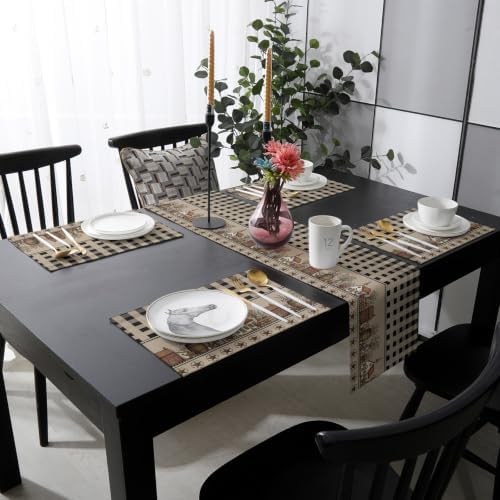 Farmhouse Check Table Runner and Placemats Set of 6 Modern Brown