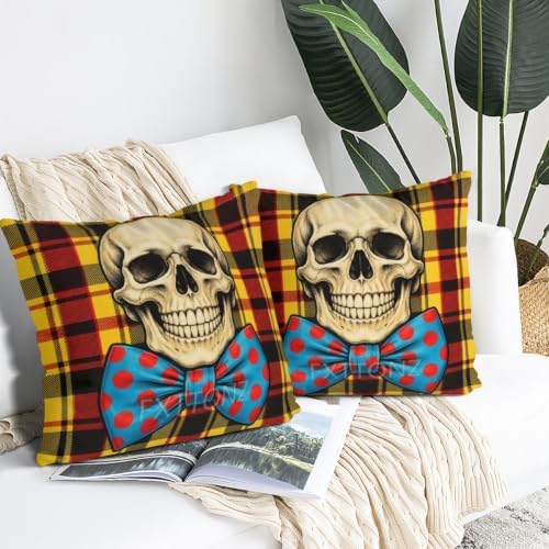 Plaid Accent Pillow Covers 22x22 Inch Set of 2 Linen for Halloween