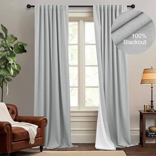 Total Blackout Curtains Full Shade 84 Inches Long Light Grey Gray