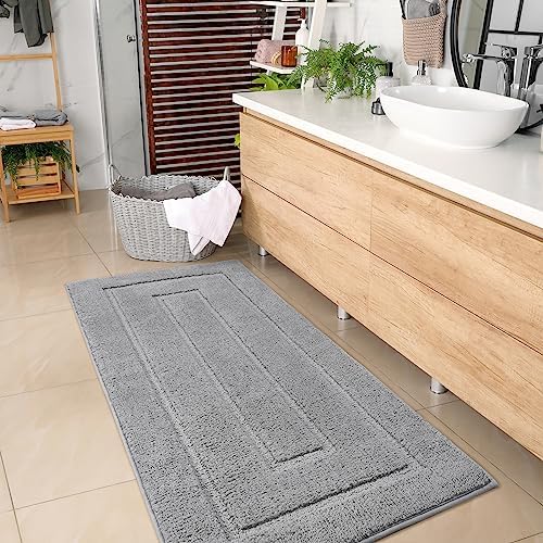 HOMORE Grey Bathroom Rug 24x60 Inch Soft Absorbent Bathroom Runner Rug