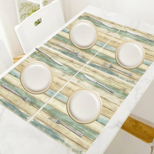 Cotton Linen Placemats Set of 8 – 45x30 cm Wood Grain Washable Table