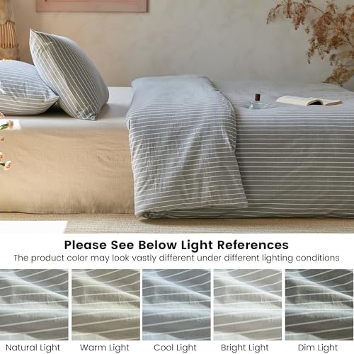 FALUCA 100% Washed Cotton Striped Duvet Cover Set King Size 3 Pieces
