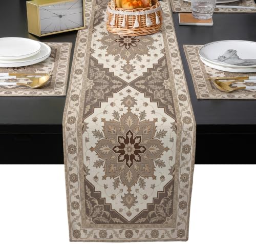 Beige Retro Boho Table Mats Set of 6 with Table Runner 90 Inches
