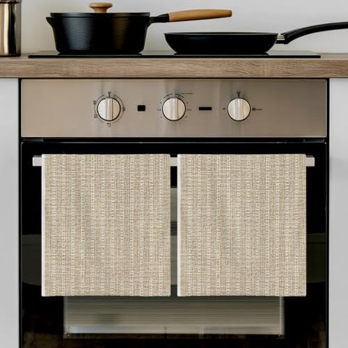 Beige Striped Kitchen Towels Set of 3, Water Absorbent Dish Towel