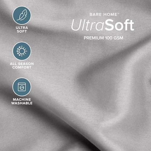 Bare Home Deep Pocket 22" Sheet Set 1800 Ultra-Soft (King, Light Grey)