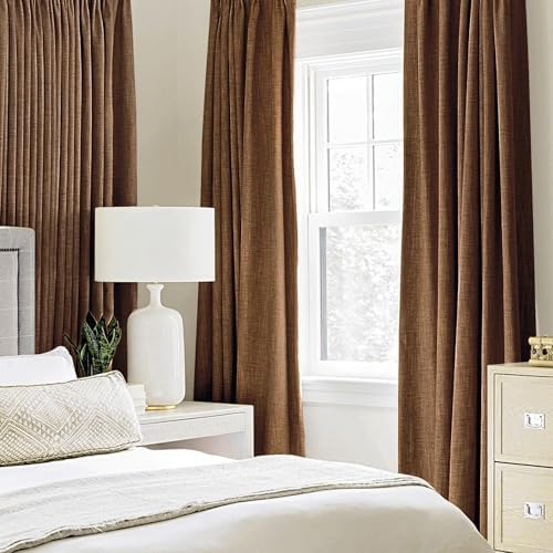 MIULEE 100% Blackout Linen Curtains for Bedroom 52x96 Inches Brown