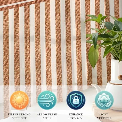 Rustic Linen Pattern Sheer Curtains 96 inch Length 2 Panels Set, Dark