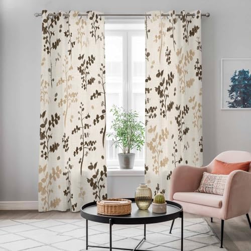 Farm Brown Khaki Leaves Curtains 96 Inches Long for Living Room 2