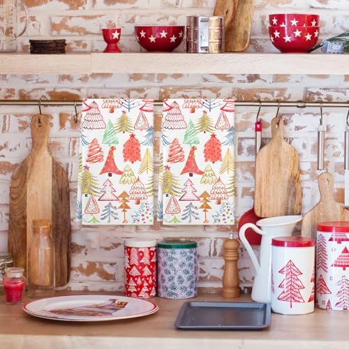 Whaline 2Pcs Boho Christmas Kitchen Towel Colorful Xmas Tree Dish