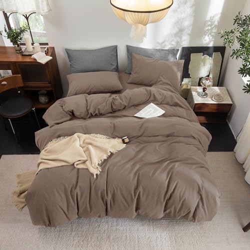 FOSSA Duvet Cover Set 100% Washed Cotton Linen Feel Queen