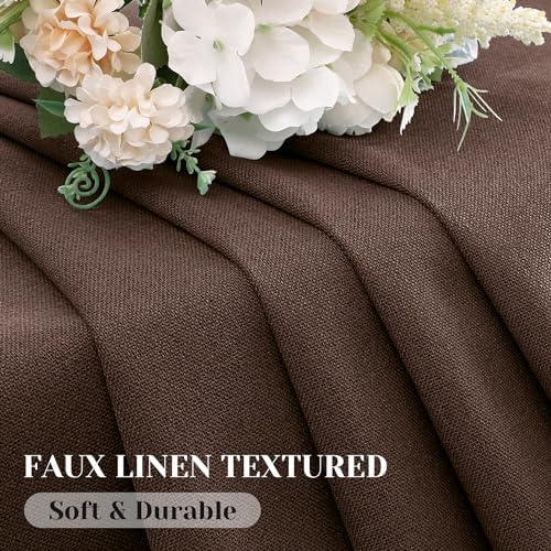 HOMEIDEAS 100% Blackout Brown Linen Curtains 52W x 96L 2 Panels