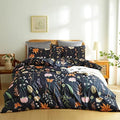Floral Duvet Cover Set California King, 3 Pcs Soft Microfiber Black