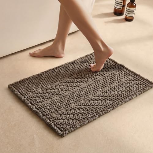 Sunfly Waffle Bath Mat 16x24,Small Boho Bathroom Rug Non Slip, Taupe