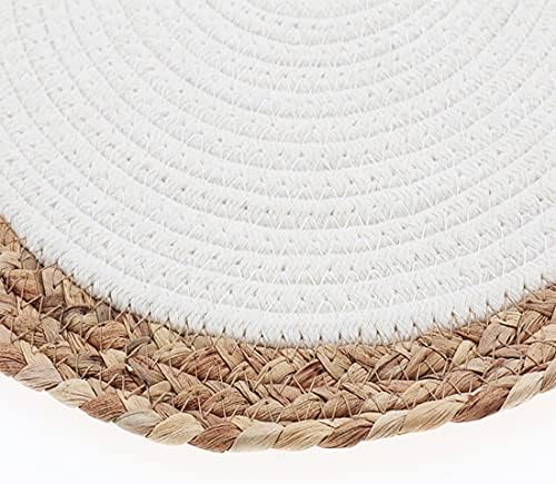 Fennco Styles Hand-Woven Rattan Cotton Rope Placemats 14-Inch Round