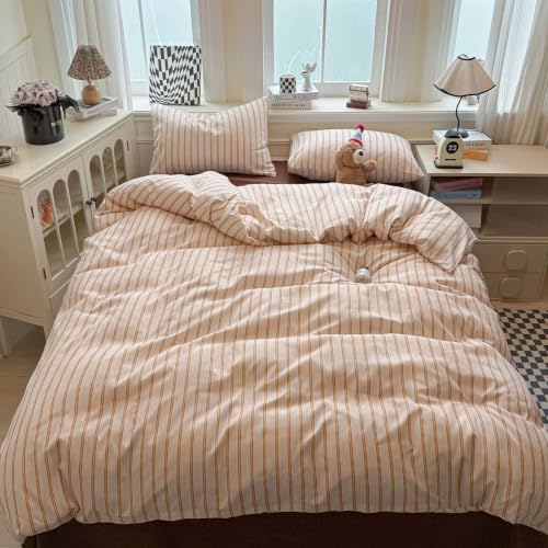 HighBuy Retro Striped Duvet Cover Set King Neutral Stripes Textured