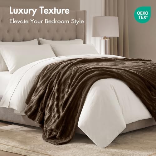 Madison Park Duke Faux Fur Throw Blanket for Sofa, 50 x 60, Brown