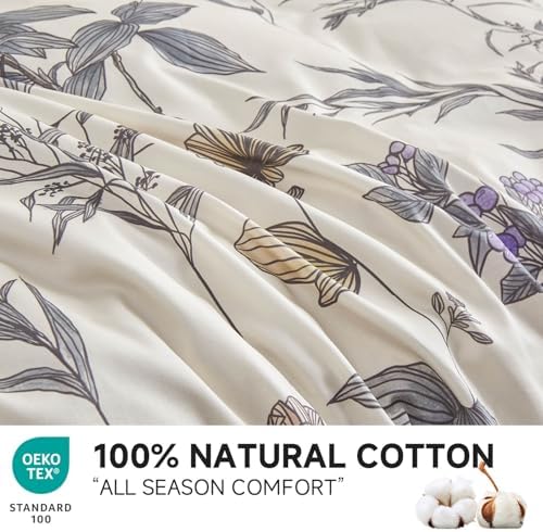Simple&Opulence 100% Cotton Duvet Cover Set Queen Size, 3Pcs Cream