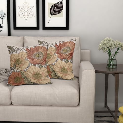 Brown Rust Red Vintage Floral Pillow Covers 18x18 Rustic Flowers