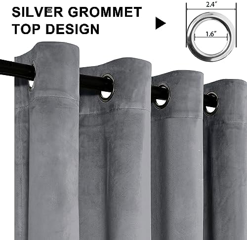 XWZO Grey Velvet Curtains 120 Inches Long, Elegent Soft Luxury