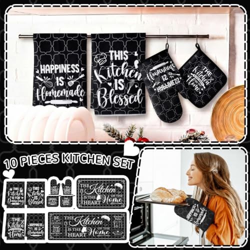 Fourluoo 10 Pcs Farmhouse Kitchen Oven Mitts Pot Holders Rugs Set