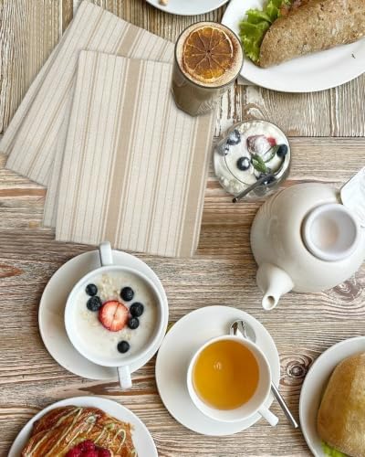 Beige Striped Hand Towels Set, Waffle Weave Kitchen Towels 3 Pieces
