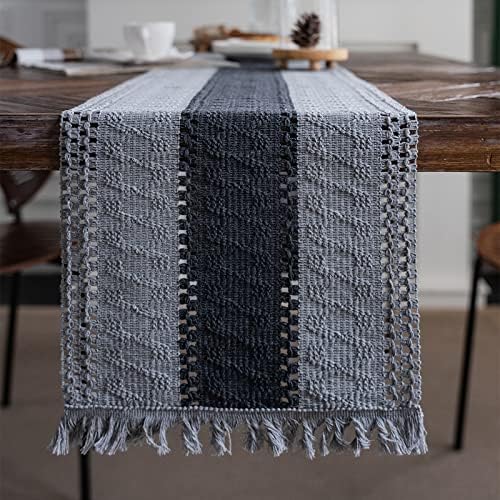 Macrame Table Runner Grey Boho Table Runners with Tassels 12x71in